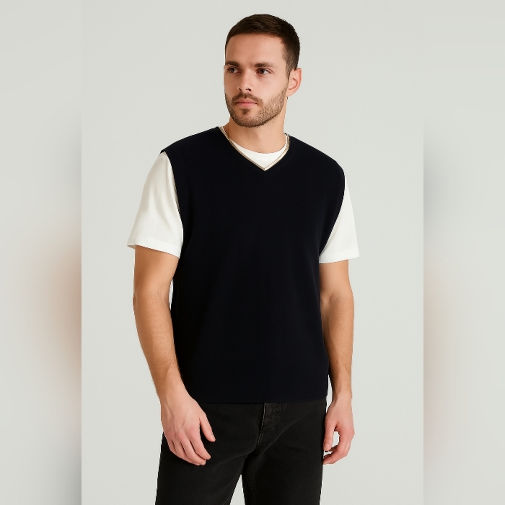 Calvin Klein Jeans V-Neck 100% Cotton Pullover Vest Black Small